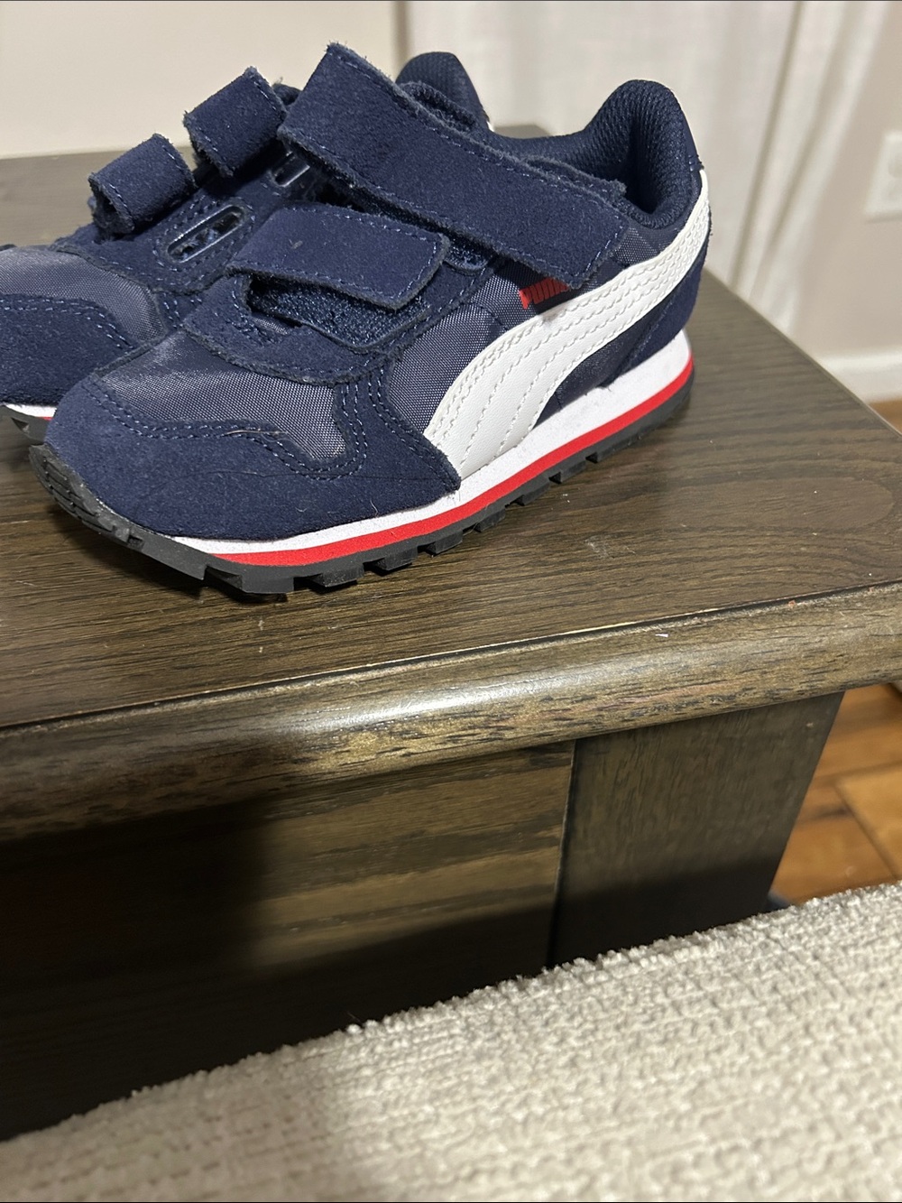 Puma Kids Navy, White & Red Velcro Runner
